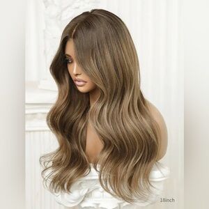 HAIRVIVI | Chloe - Brown Balayage Wavy 13x6 Lace Front Human Hair Wig, 18” M